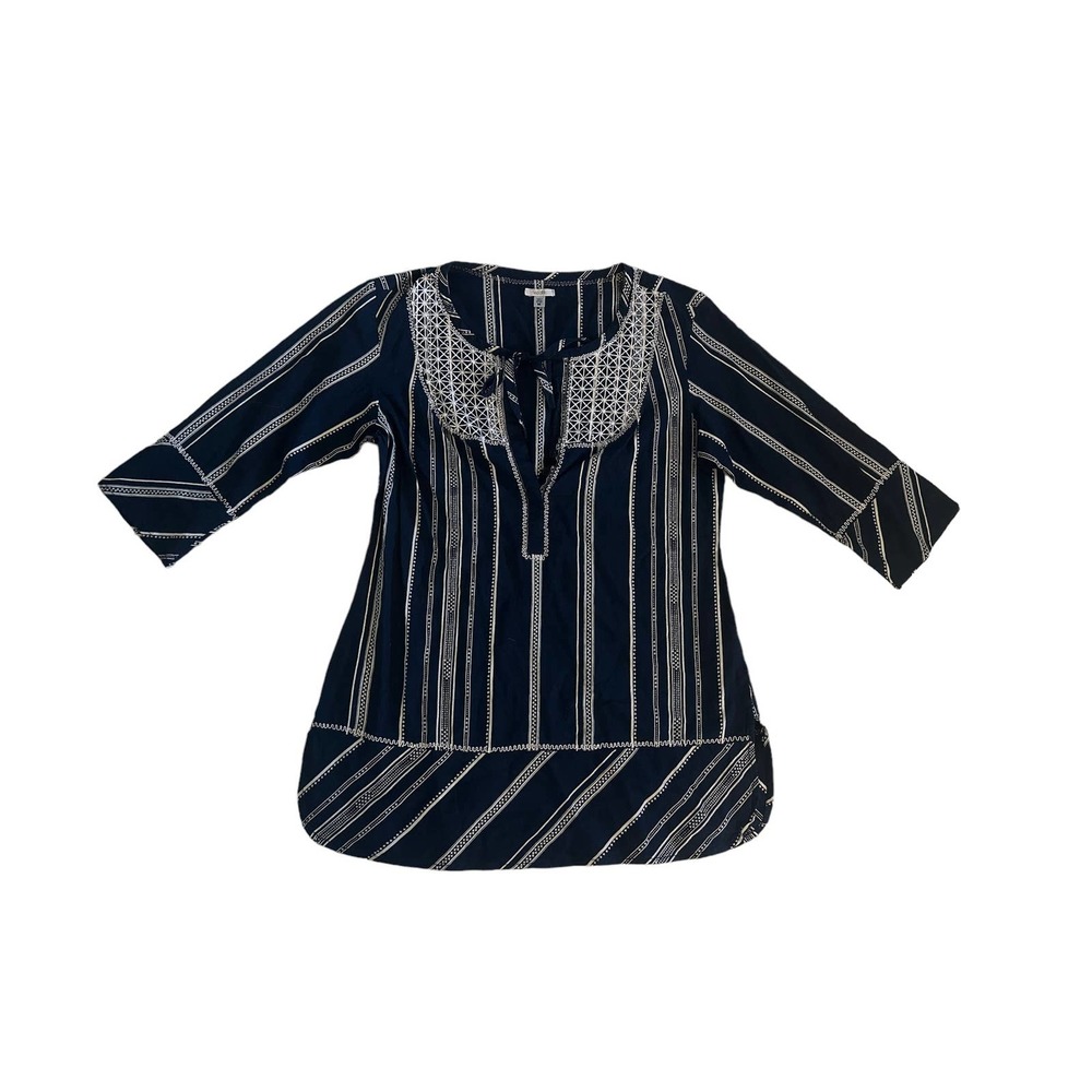 Women M UO Urban Outfitters Ecote Embroidered Navy Tunic Top Stripe Boho Cotton